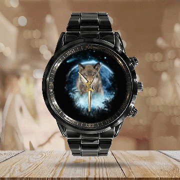 Discover Grey Wolf Bl Moon Full Scape Calendar Steel Band Watch