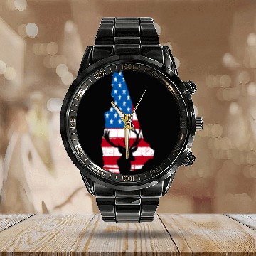 Discover American Flag New Hampshire Deer Hunting Calendar Steel Band Watch