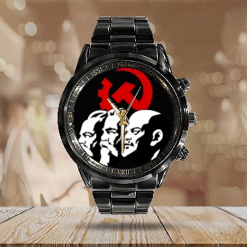 Discover marx lenin revolution russia soviet star vintage s Calendar Steel Band Watch