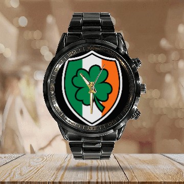 Discover St Patricks day Irish Flag Clover Shield Beer Gift Calendar Steel Band Watch