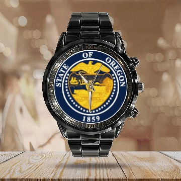 Discover Oregon State Seal Calendar Steel Band Watch
