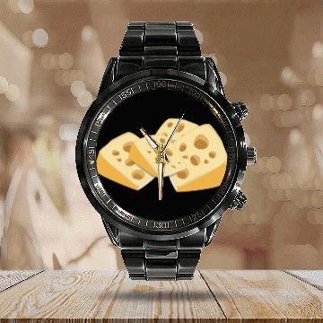 Discover Cheese holes mice milk yellow burger gift idea Calendar Steel Band Watch