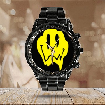 Discover Melting Acid Smiley Face Calendar Steel Band Watch