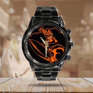 Discover Surfing Skeleton 2a Calendar Steel Band Watch