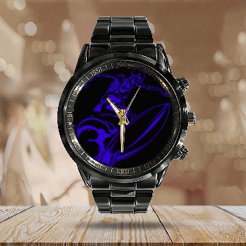 Discover Surfing Skeleton 3c Calendar Steel Band Watch