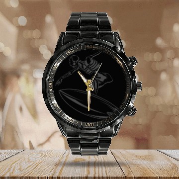 Discover Surfing Skeleton 4 Calendar Steel Band Watch
