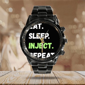 Discover Eat. Sleep. Inject. Repeat. Lifestyle Gifts Calendar Steel Band Watch