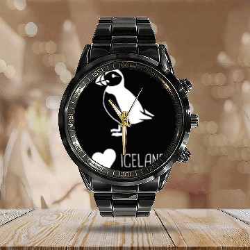 Discover I Love Iceland | Puffin Design Calendar Steel Band Watch