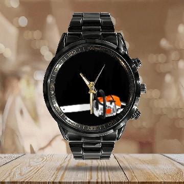 Discover Your Forestry Business - Chainsaw & Pine Forest Calendar Steel Band Watch