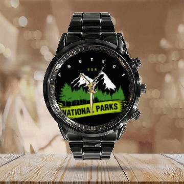 Discover Protect Our National Parks - Nature Earth Wildlife Calendar Steel Band Watch