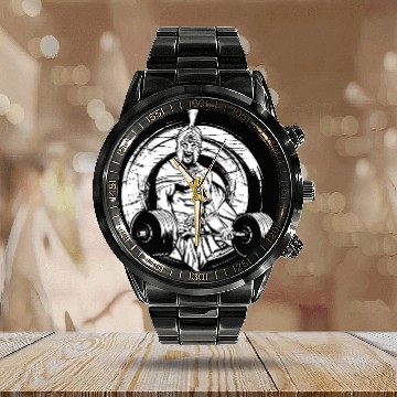 Discover Sport Gym Sparta warrior barbell white Calendar Steel Band Watch
