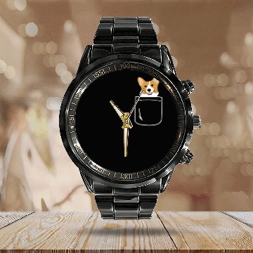 Discover Corgi In Pocket Funny Cute Puppy Big Happy Smile Calendar Steel Band Watch