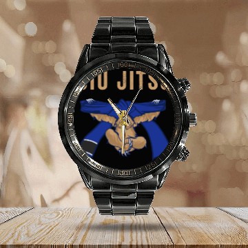 Discover Jiu Jitsu BJJ Sloth Jiu Jitsu Blue Belt with Text Brown Light Calendar Steel Band Watch