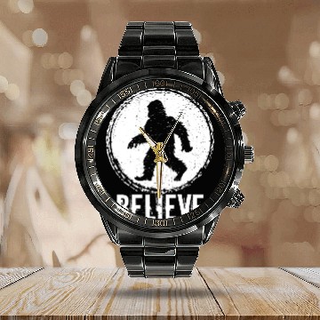 Discover Bigfoot Believe Sasquatch Yeti Believer Science Fiction Calendar Steel Band Watch
