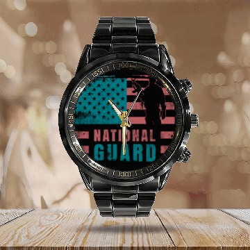 Discover National Guard Veteran Calendar Steel Band Watch