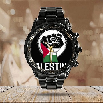 Discover Palestine Fist Calendar Steel Band Watch