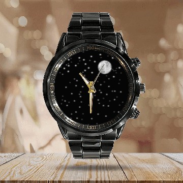 Discover moon in the night sky Calendar Steel Band Watch