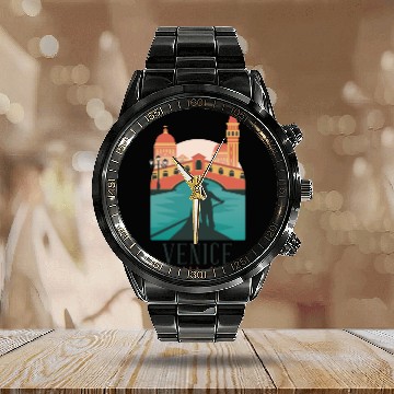 Discover Venice Italy Calendar Steel Band Watch