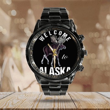 Discover Alaska Moose Welcome to Alaska Calendar Steel Band Watch