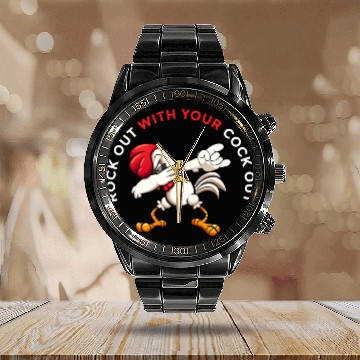 Discover Rock Out With Your Cock Out Rooster Calendar Steel Band Watch