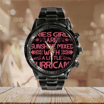 Discover Aries Girls Are Sunshine Mixed With Hurricane Calendar Steel Band Watch