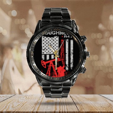 Discover Driller - roughneck - oilfield - oilfield flag u Calendar Steel Band Watch