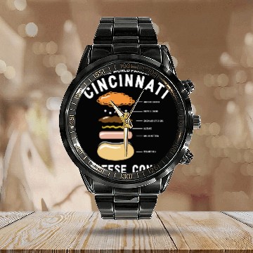 Discover the world famous cincinnati cheese coney chef Calendar Steel Band Watch