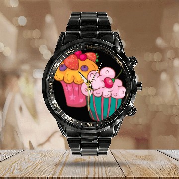 Discover Cupcake Muffin Bakery Cake Candy Sweets Cookie Calendar Steel Band Watch
