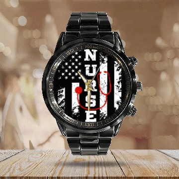 Discover Patriotic Nurse US flag Stethoscope - Nurse Gift Calendar Steel Band Watch