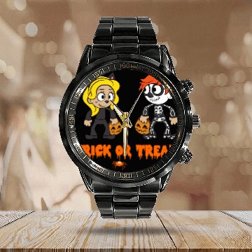 Discover Halloween Trick or Treat Zombie Horror Pumpkin Calendar Steel Band Watch