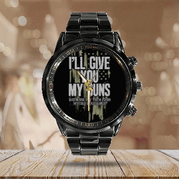 Discover Gun rights Calendar Steel Band Watch