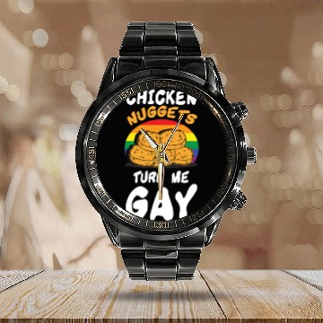 Discover Funny Chicken Nuggets LGBT Calendar Steel Band Watch