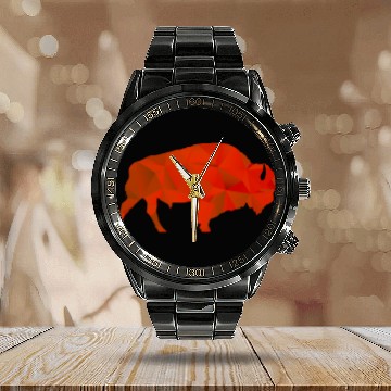 Discover Raging Buffaloes Geometric Red I Love Buffalo Calendar Steel Band Watch