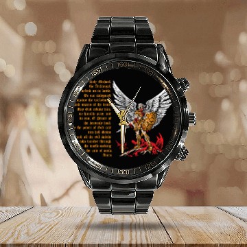 Discover Saint Michael Calendar Steel Band Watch for men prayer catholic church