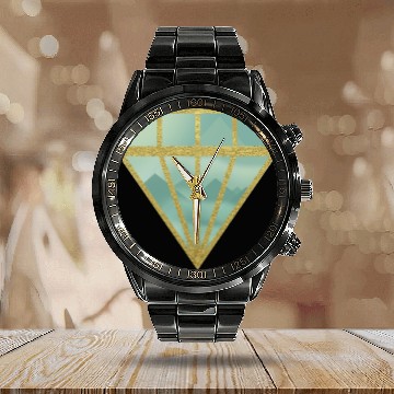Discover Golden Indie Diamond shape Mountain Calendar Steel Band Watch