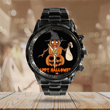 Discover Halloween Trick or Treat Pumpkin Horror Monster Calendar Steel Band Watch