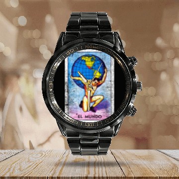 Discover El Mundo Mexican Loteria Bingo Card Calendar Steel Band Watch