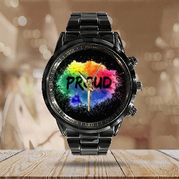 Discover PROUD Color Splash LGBT Gay Pride Rainbow Calendar Steel Band Watch