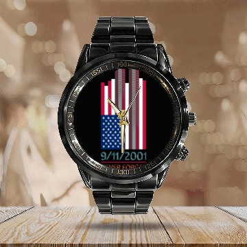 Discover 9-11-2001 We Will Never Forget - Patriot Day Calendar Steel Band Watch