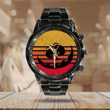 Discover Vintage Retro Halloween Pumpkin Funny Gift Idea Calendar Steel Band Watch