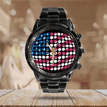 Discover US flag (Dotted) Calendar Steel Band Watch