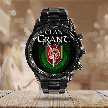 Discover Grant Surname Scottish Clan Tartan Crest Badge Calendar Steel Band Watch