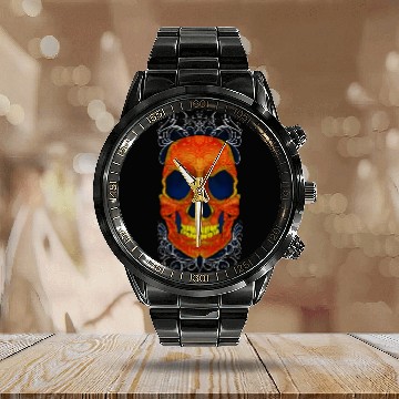 Discover Red Skull Calendar Steel Band Watch