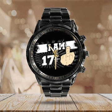 Discover I Am 17 Plus One Middle Finger Funny 18th Birthday Calendar Steel Band Watch
