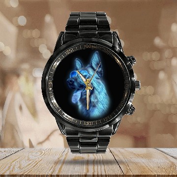 Discover German Shepherd Colorful Neon Dog Sunglasses Calendar Steel Band Watch