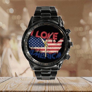 Discover I LOVE AMERICA Calendar Steel Band Watch