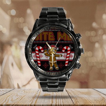 Discover Ugly Christmas Sweater Style Gingerbread Man Xmas Calendar Steel Band Watch