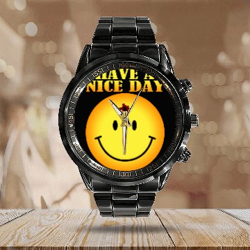Discover smiley face bullet hole Calendar Steel Band Watch