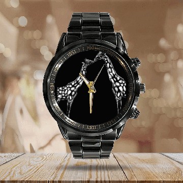 Discover Giraffe Kissing Calendar Steel Band Watch
