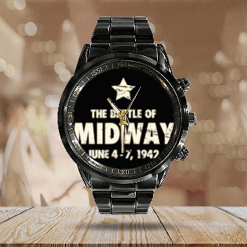 Discover Battle Of Midway - World War 2 / WWII Calendar Steel Band Watch